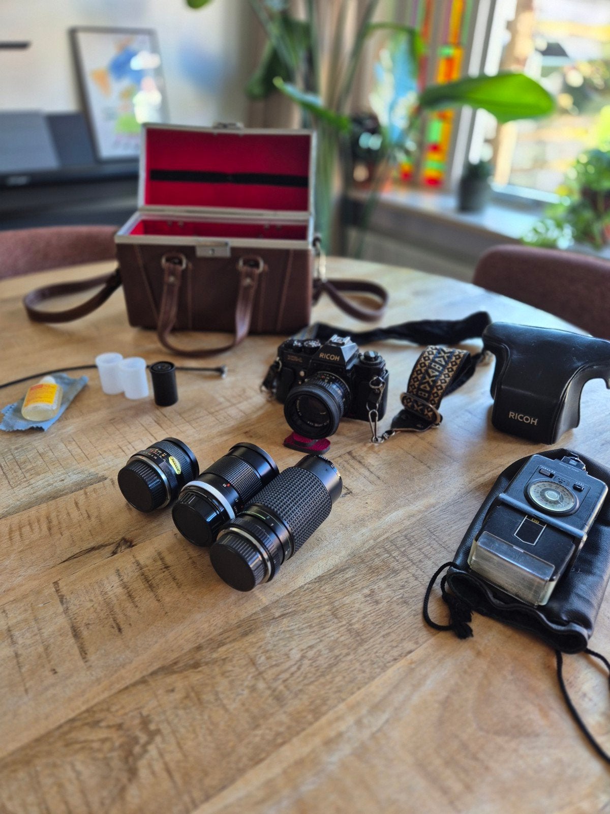 Ricoh XR-1 analoge spiegelreflexcamera + lenzen en tas, Ophalen of Verzenden, Spiegelreflex, Overige Merken