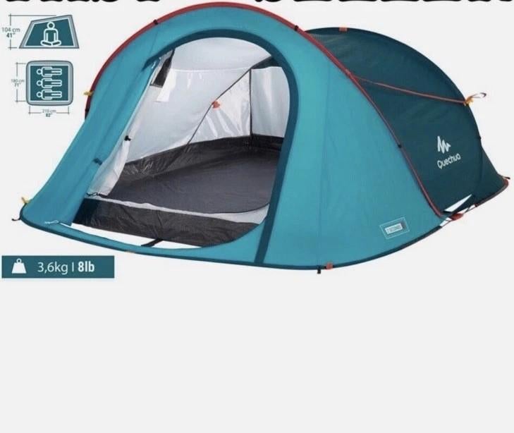 Quechua 2 Seconds 3-persoons tent - Snel op te zetten, Caravans en Kamperen, Tenten, Ophalen