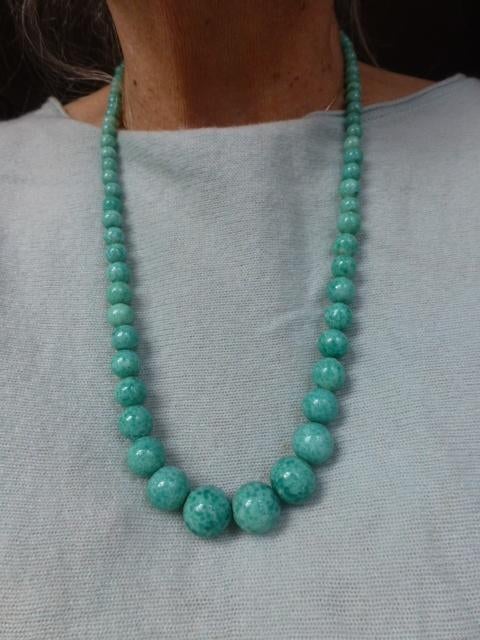 Art Deco Jadegroene Glasspaste Kralen Collier / 67 cm, Verzenden, Overige materialen, Ketting