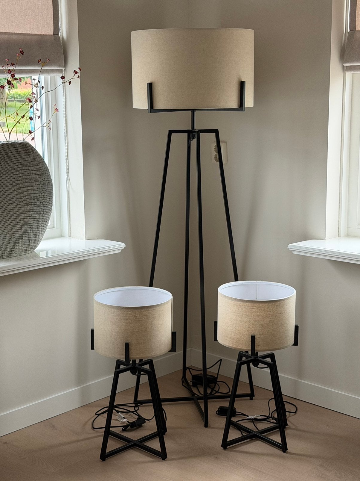 WOOOD Exclusieve staande lamp en 2x tafellamp Holly, Ophalen, Metaal, E27 (groot), Zo goed als nieuw
