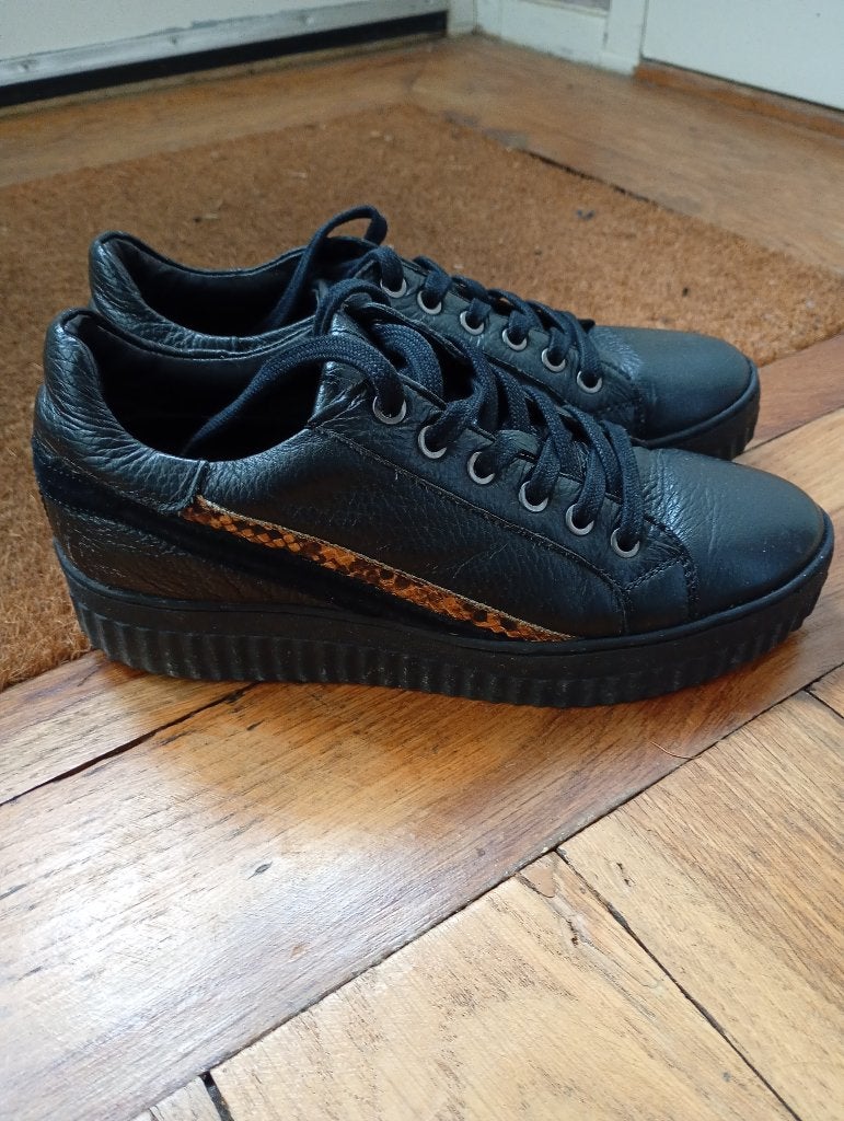 Zwarte leren sneakers Manfield mt 38, Ophalen, Zwart, Sneakers of Gympen, Gedragen