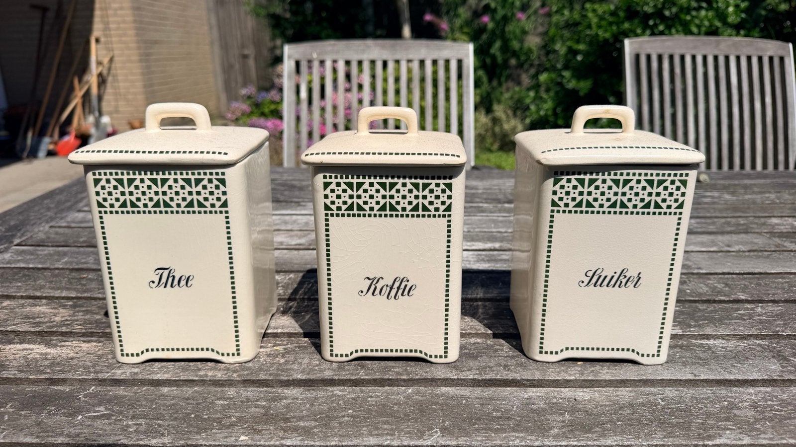 Vintage voorraadpotten set (Thee, Koffie, Suiker), Antiek en Kunst, Ophalen