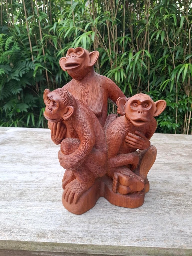 oud houten beeldje aapjes, Ophalen, Houtsnijwerk, Handgemaakt, Zoogdier