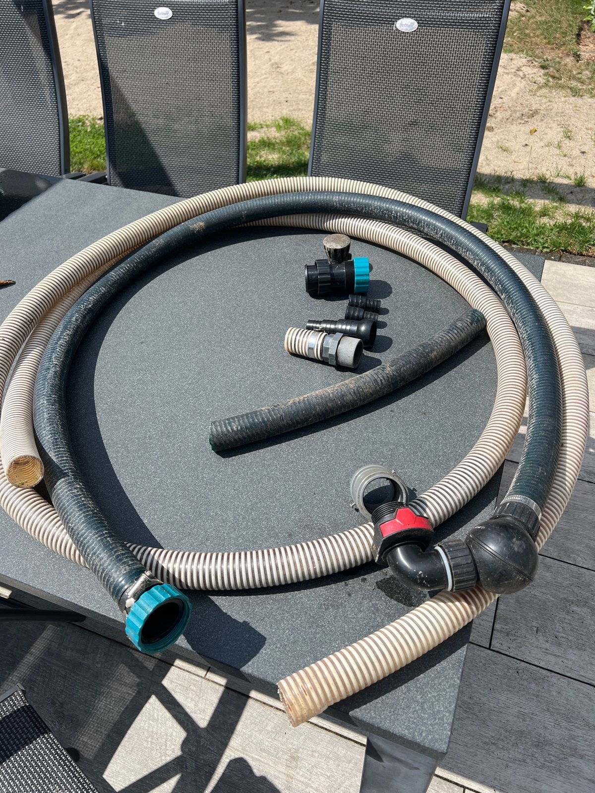 45mm slang en diverse koppelingen, Ophalen, Gebruikt, Tuinslang