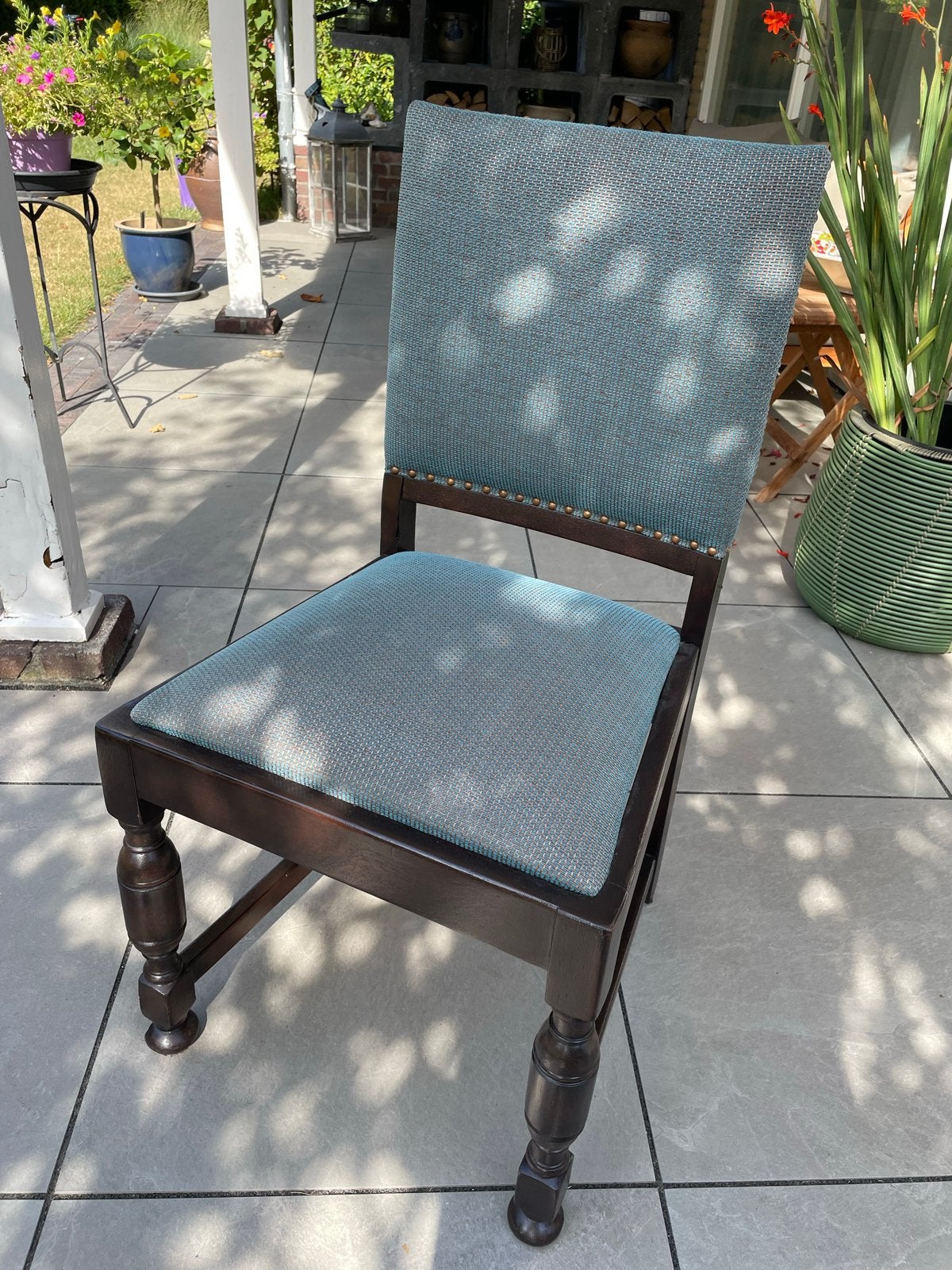 Stoelen met turquoise bekleding, Antiek en Kunst, Antiek | Meubels | Stoelen en Banken, Ophalen