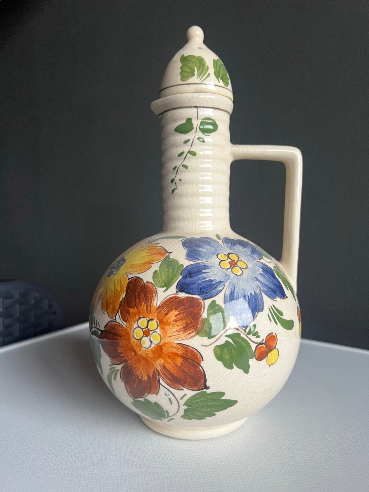 Vintage kannetje met bloemmotief, Ophalen of Verzenden