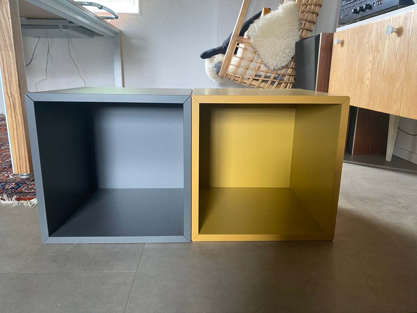 IKEA Eket Kasten: 2x 35x35x35 cm (grijs/geel), 1x 35x35x25 c, Huis en Inrichting, Ophalen, Gebruikt