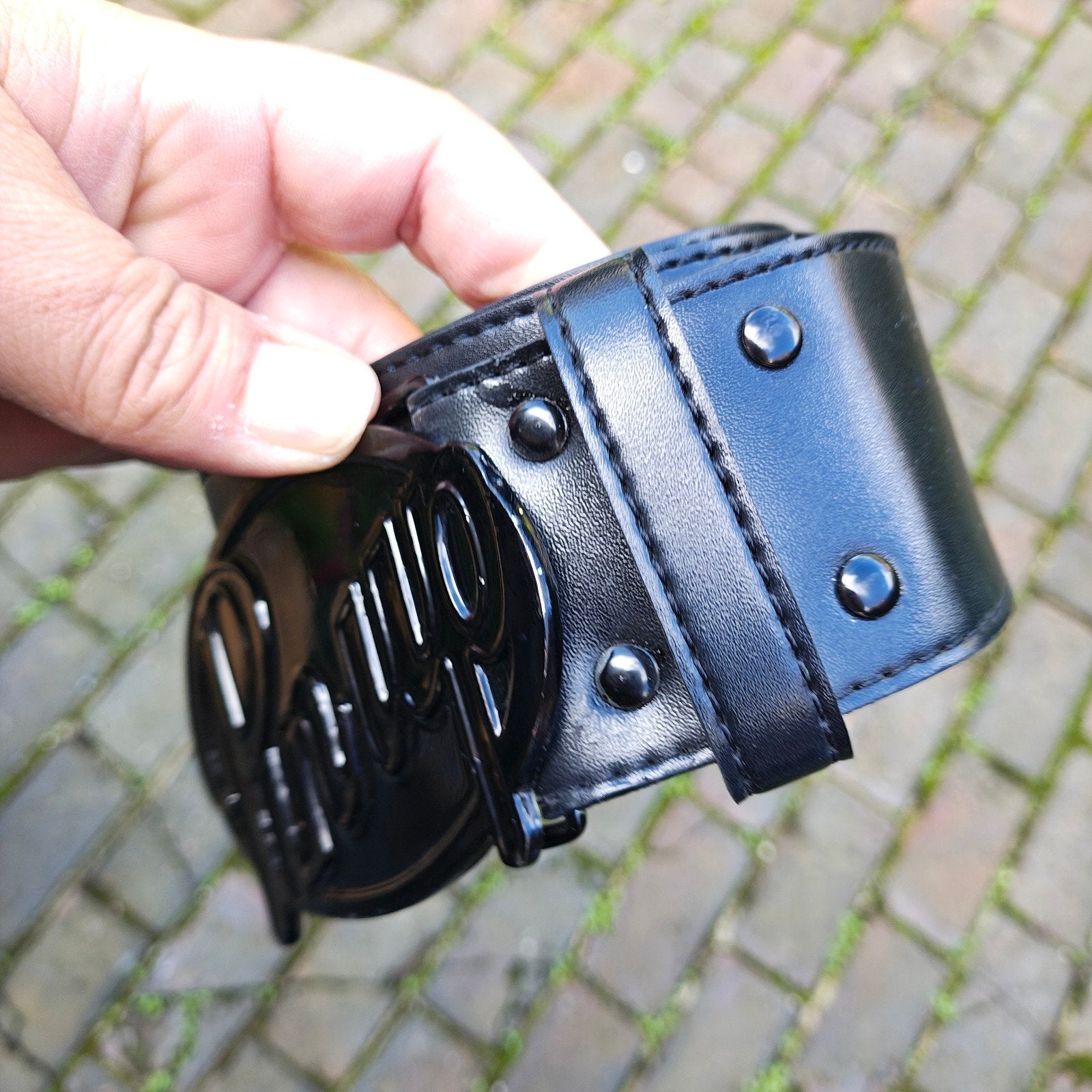 Zwarte riem met 'Pimup' gesp 102 cm lang 6cm breedte, Dutchclick, Zwart, Heupriem, Ophalen of Verzenden
