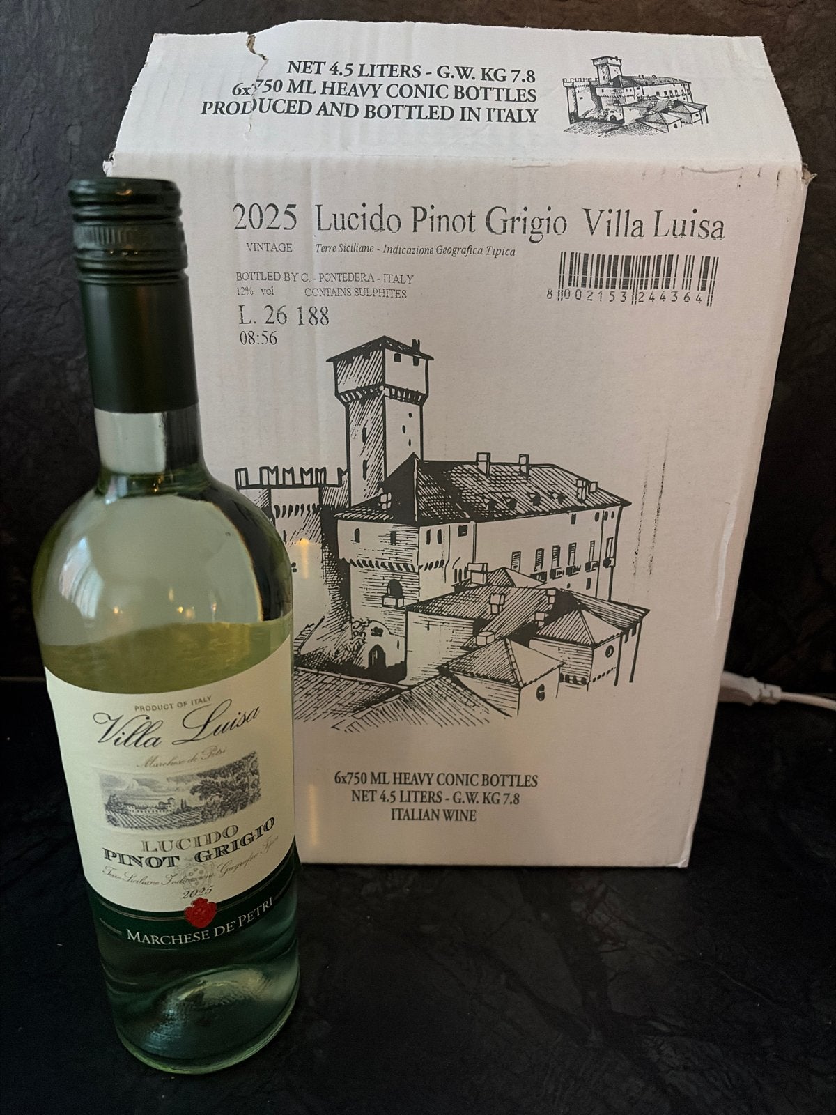 6 flessen Villa Luisa Lucido Pinot Grigio 2025, Ophalen, Nieuw, Italië, Witte wijn