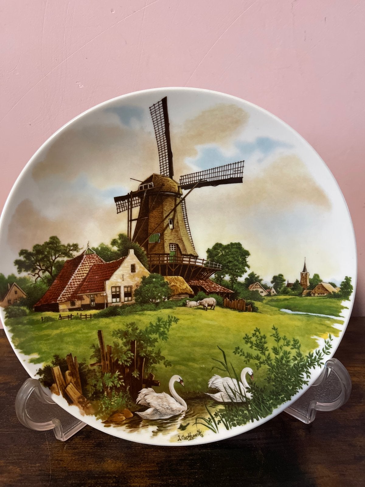 Royal Schwabap Wandbord - Hollandse Molen en Zwanen, Ophalen of Verzenden