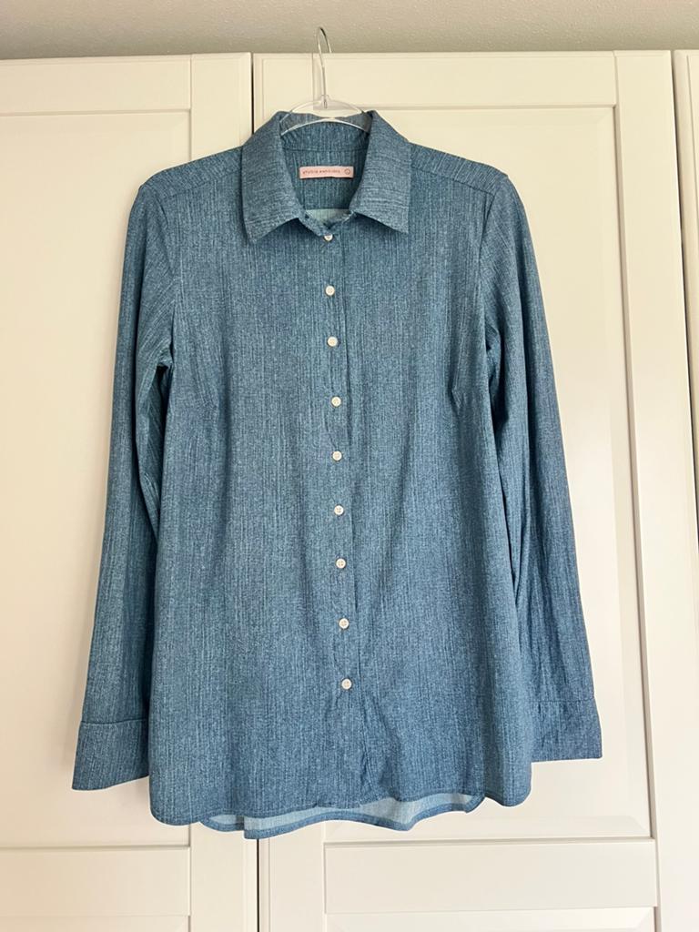 Studio anneloes poppy mid jeans blouse L denim travelstof, Blauw, Maat 42/44 (L), Ophalen of Verzenden, Zo goed als nieuw