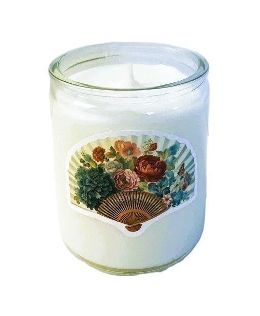 Kaars in glas met vintage waaier - bloemen - wit, Overige materialen, Verzenden, Wit, Nieuw