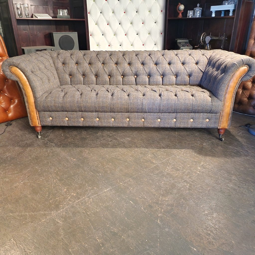 Chesterfield 3-zitsbank Harris Tweed grijs - Stof // NIEUW!, Ophalen