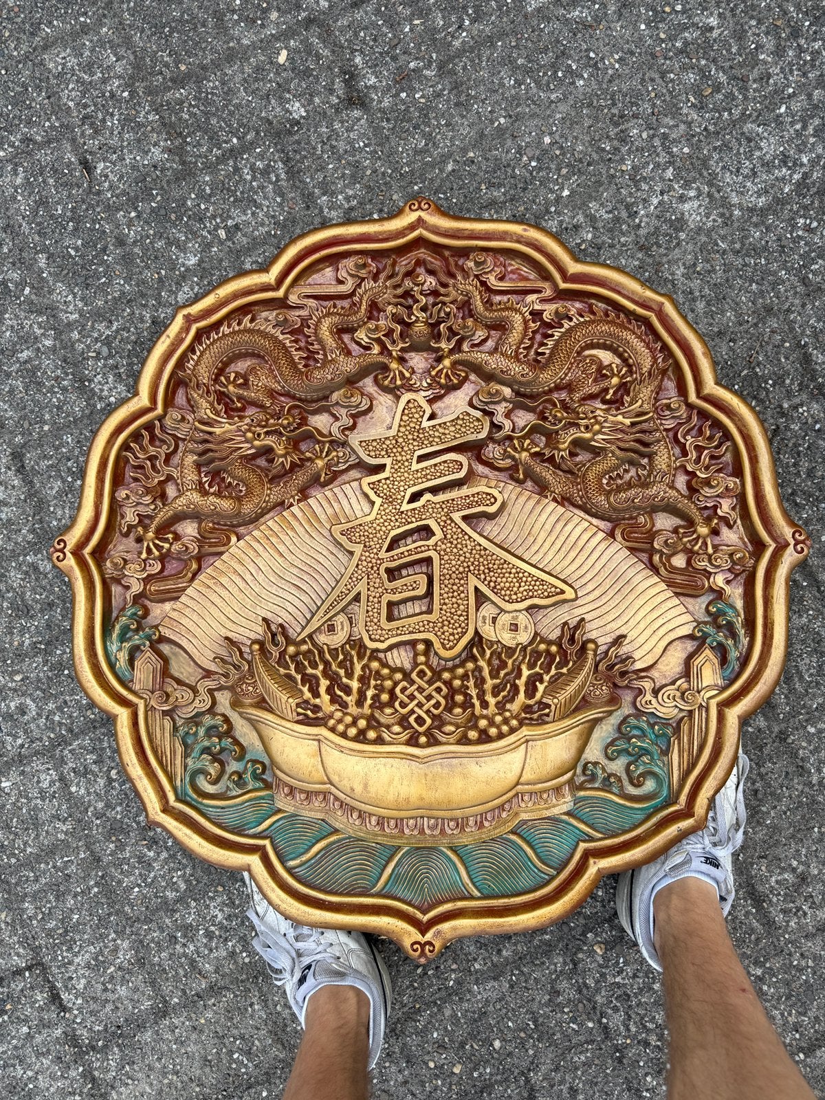 Chinees bord houtsnijwerk, Ophalen, Houtsnijwerk, 50 - 100 cm, Hout