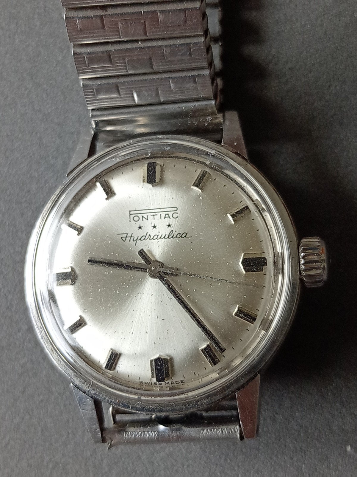 Pontiac Hydraulica handopwinder horloge, compressor kast, Overige merken, Staal, Met bandje, Polshorloge
