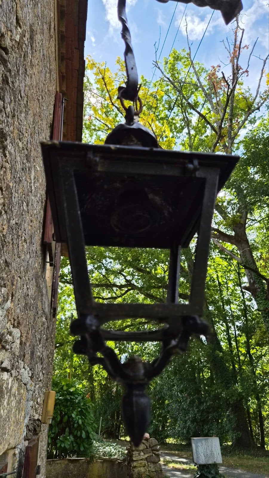 Antieke Zwarte Buitenlamp met Glasplaten, Ophalen
