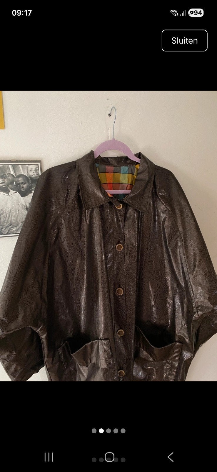 Vintage lakjas XXL/XXXL met Geruite Voering, Bruin, Maat 46/48 (XL) of groter, Ophalen of Verzenden, Zo goed als nieuw