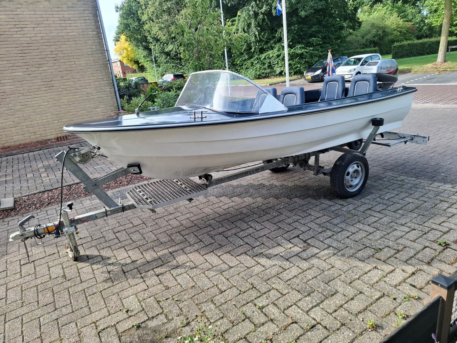 Polyester motorboot met Mariner 9.9 pk buitenboord, Ophalen, Overige merken, Gebruikt, Tot 1.00 meter