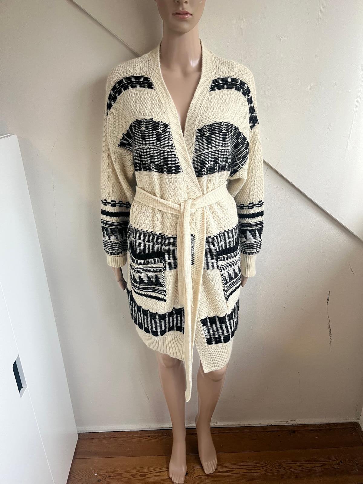 SET lang dik vest maat 42 L met riem crème offwhite zwart, Ophalen of Verzenden, Zo goed als nieuw, Maat 42/44 (L), Overige kleuren