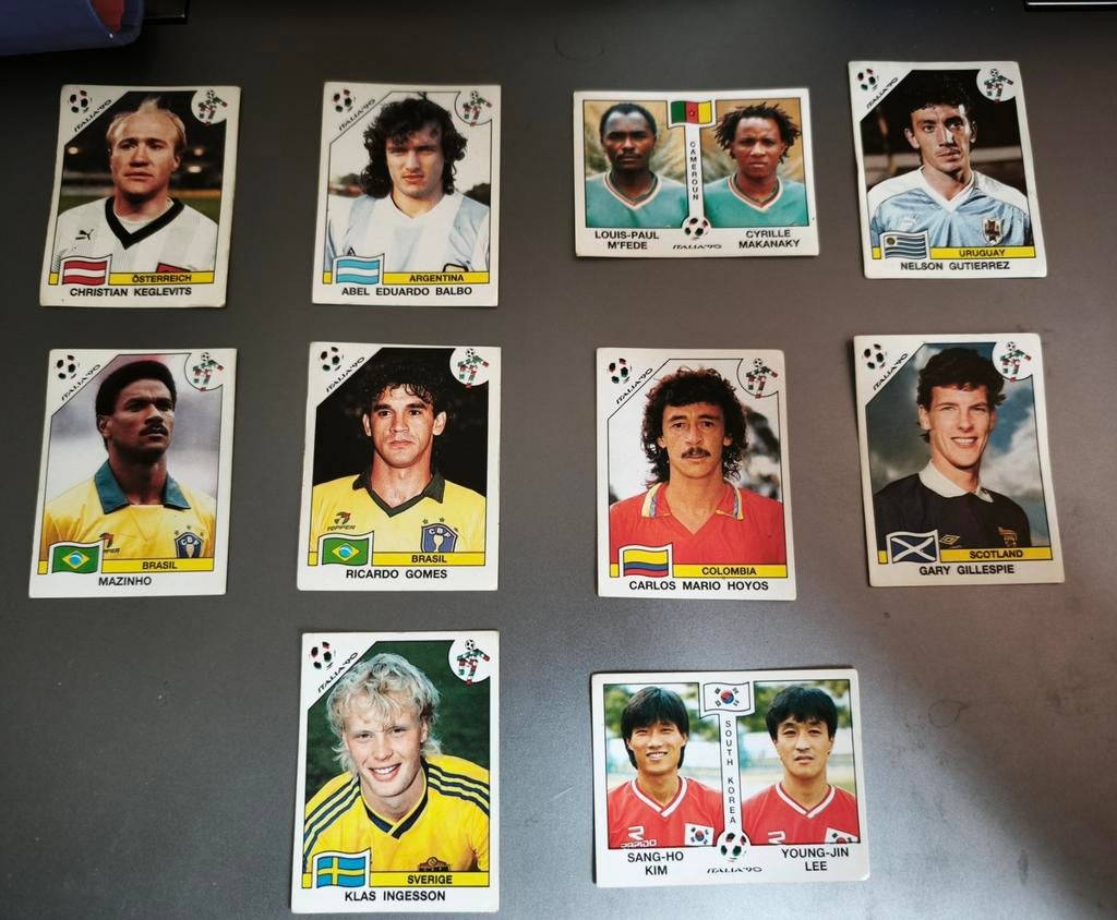 10 Panini WK 1990 Voetbalplaatjes (5), Ophalen of Verzenden, Gebruikt, Buitenlandse clubs, Poster, Plaatje of Sticker