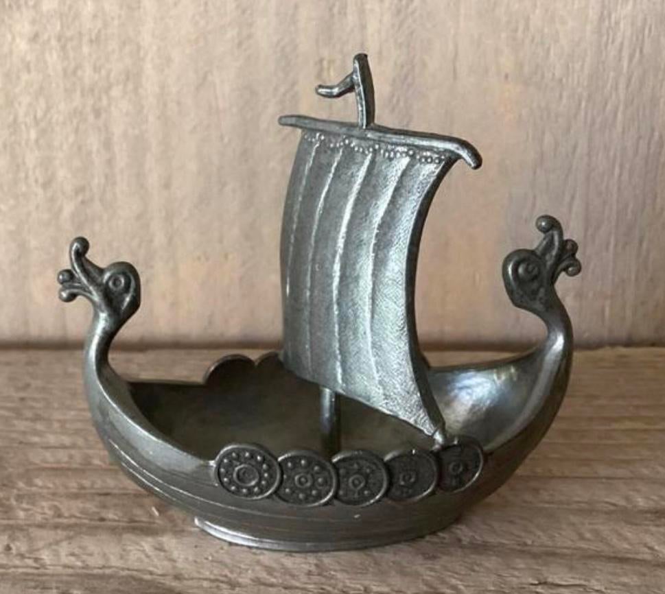 Vintage  Vikingschip langschip.Tin - Handstopt. Noorwegen, Antiek en Kunst, Antiek | Tin, Ophalen of Verzenden
