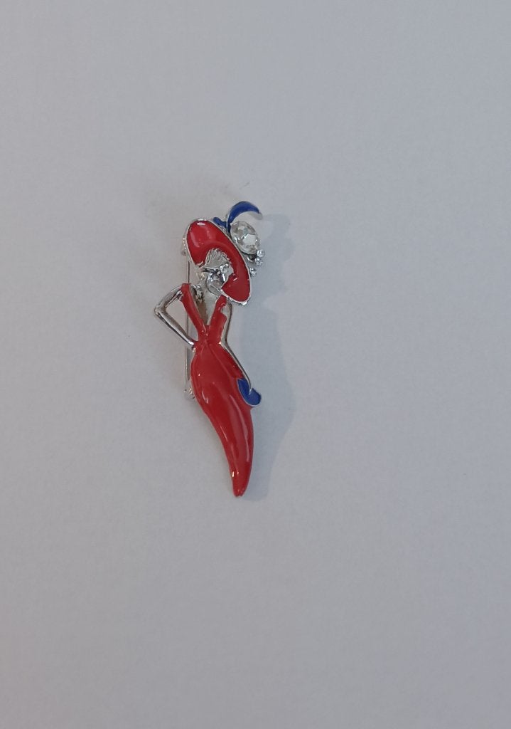 Dame met hoedje broche, Overige materialen, 4 tot 7 cm, Overige kleuren, Nieuw