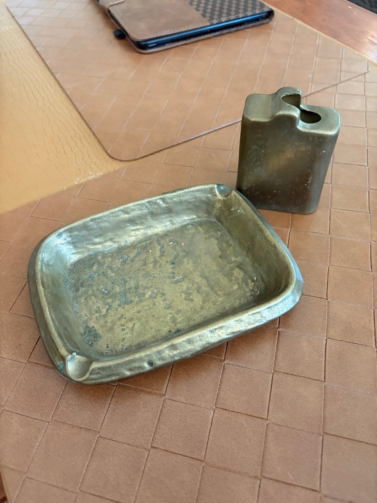 Vintage Koperen Asbak en Houder Set, Antiek en Kunst, Ophalen of Verzenden, Koper