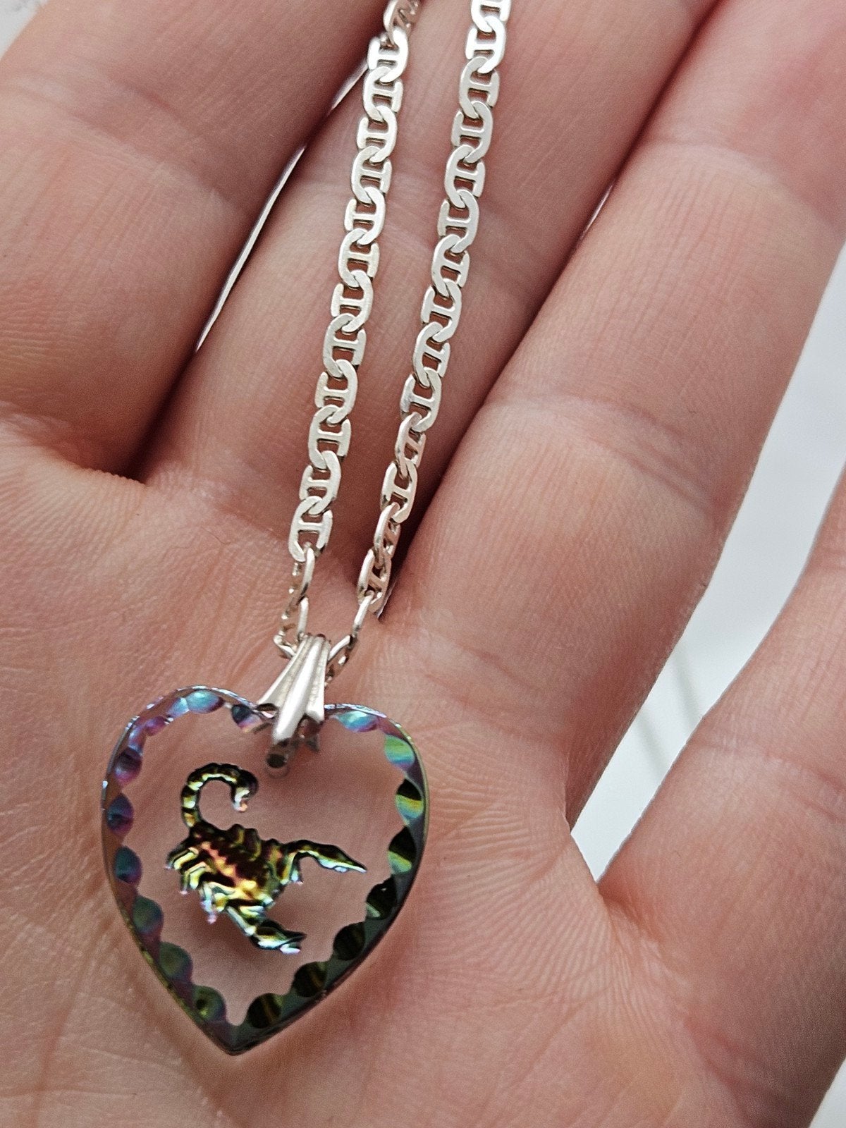zilveren schorpioen glazen hartje ketting Regalrose, Met hanger, Ophalen of Verzenden, Zo goed als nieuw, Zilver