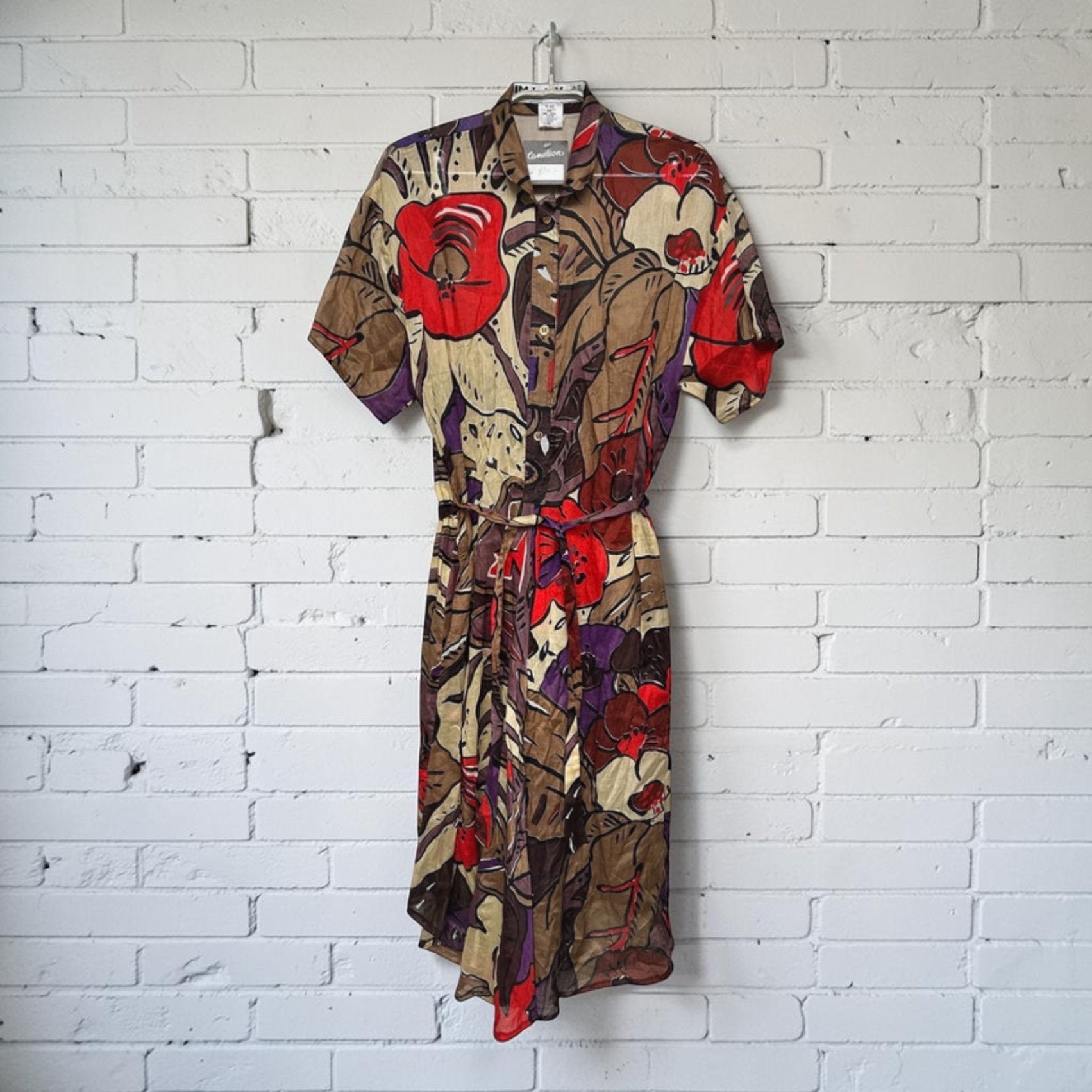 Vintage Jurk 40 Beige Multi Luis Marie Bloemen Print Zijde, Maat 38/40 (M), Luis Marie, Verzenden, Beige