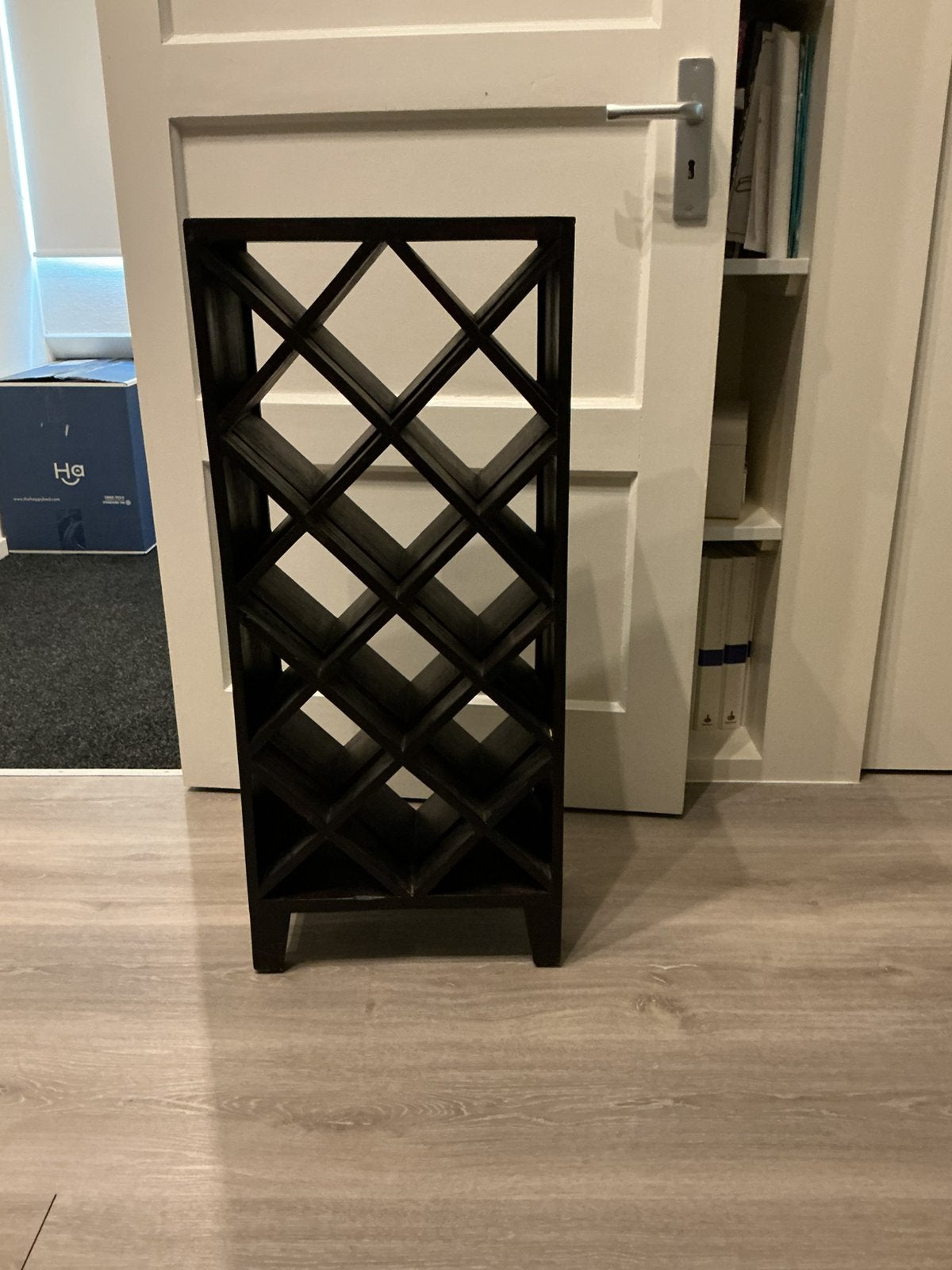 Houten wijnrek, donker eikenkleurig, Ophalen, Zo goed als nieuw, Hout
