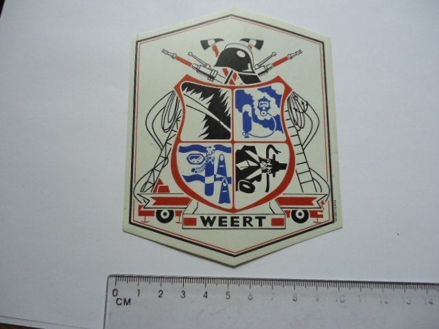 sticker oud WEERT brandweer th Collignon strip gesigneerd, Verzenden, Zo goed als nieuw, Bedrijf of Vereniging
