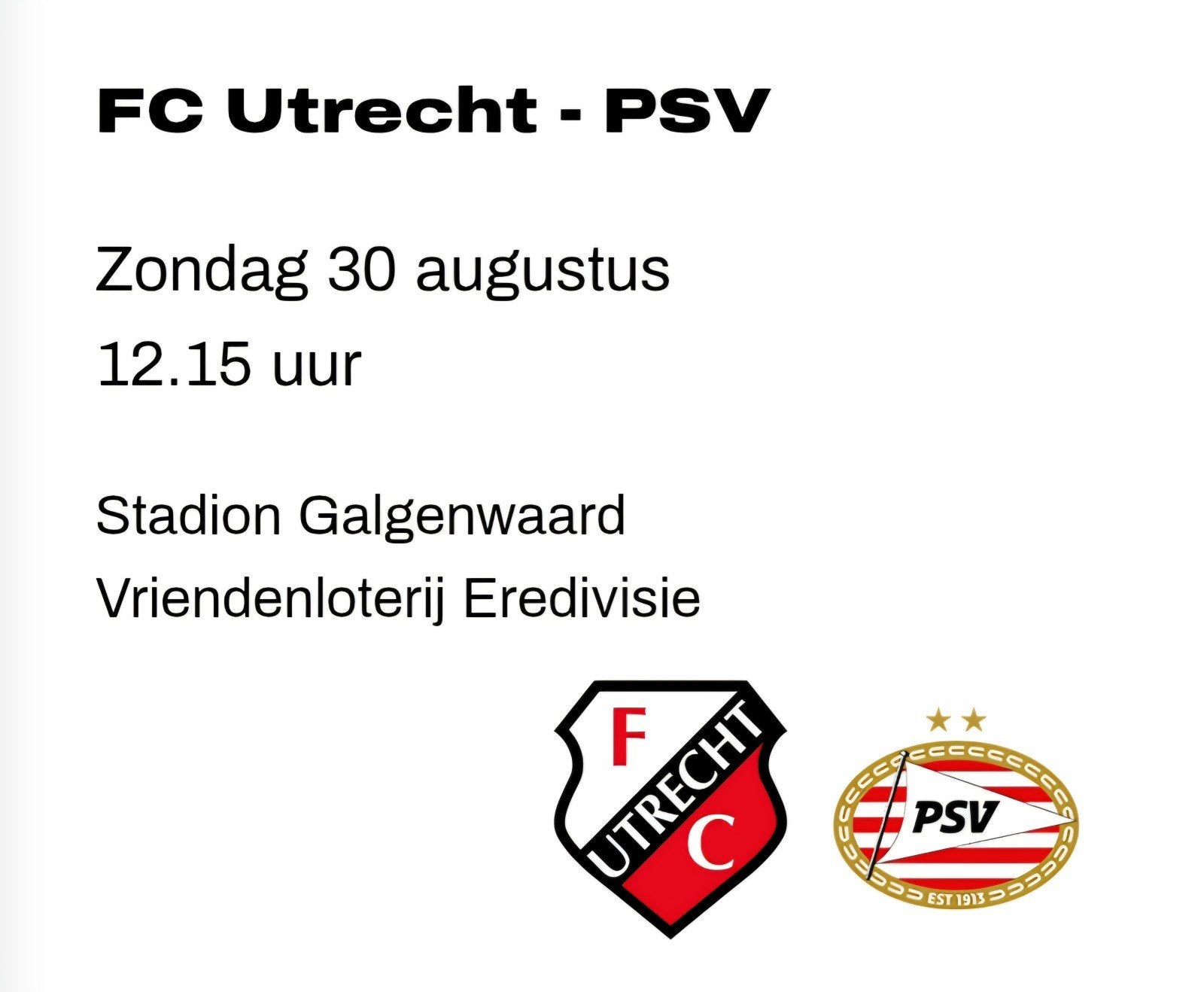 1 x ticket Fc Utrecht - Psv bunnikside, Eén persoon