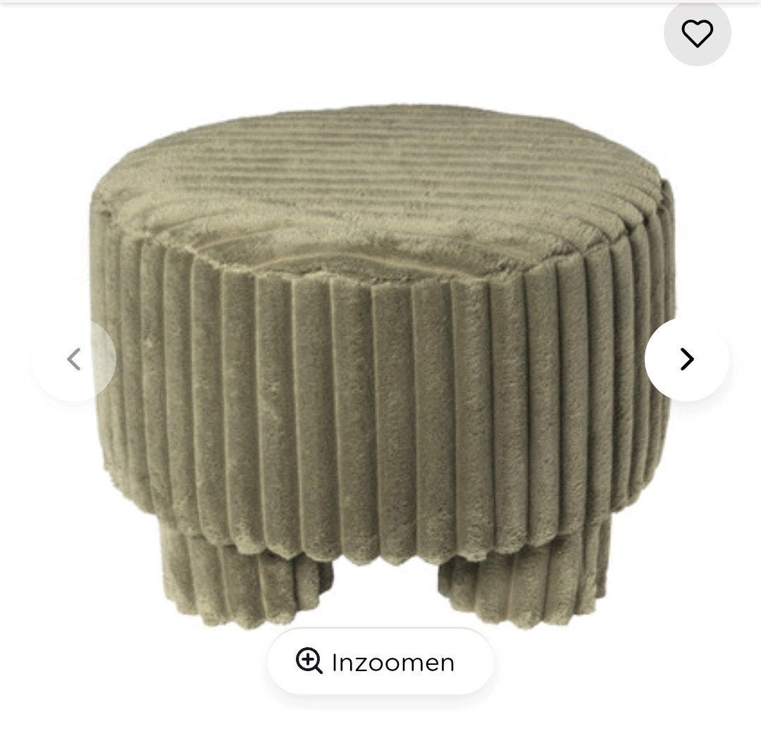 Poef Nora Ribstof Xenos- Groen - Ø40x29 cm corduroy, Huis en Inrichting, Ophalen, Minder dan 50 cm, Rond, Minder dan 50 cm