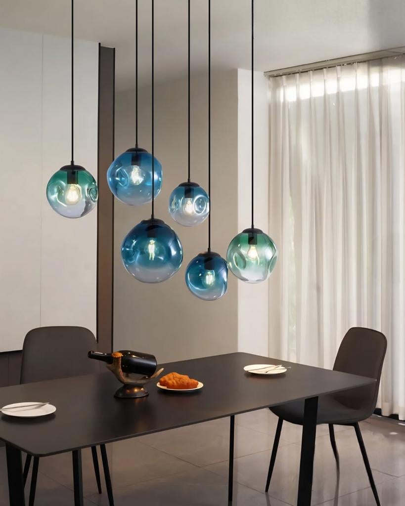 Hanglamp met 6 glazen bollen, Nieuw!, Huis en Inrichting, Ophalen, Nieuw, Glas, 75 cm of meer