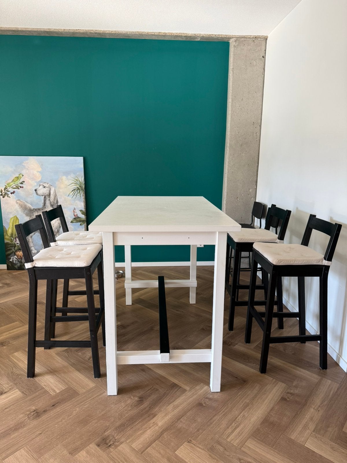 IKEA NORDVIKEN hoge eettafel + 4 chairs + 4 cushions, Ophalen, Gebruikt