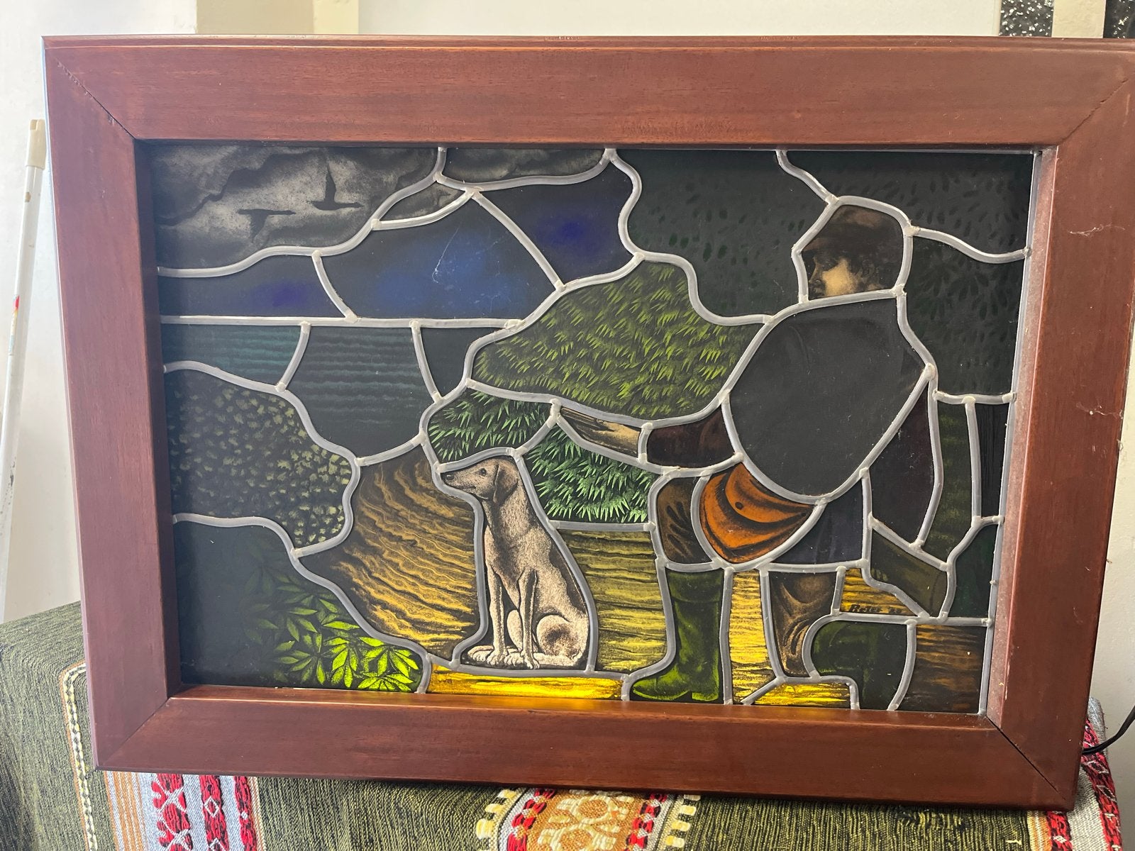 Mooi glas-in-lood schilderij met verlichting, Ophalen, Brandschildering, Overige ondergronden, Dieren