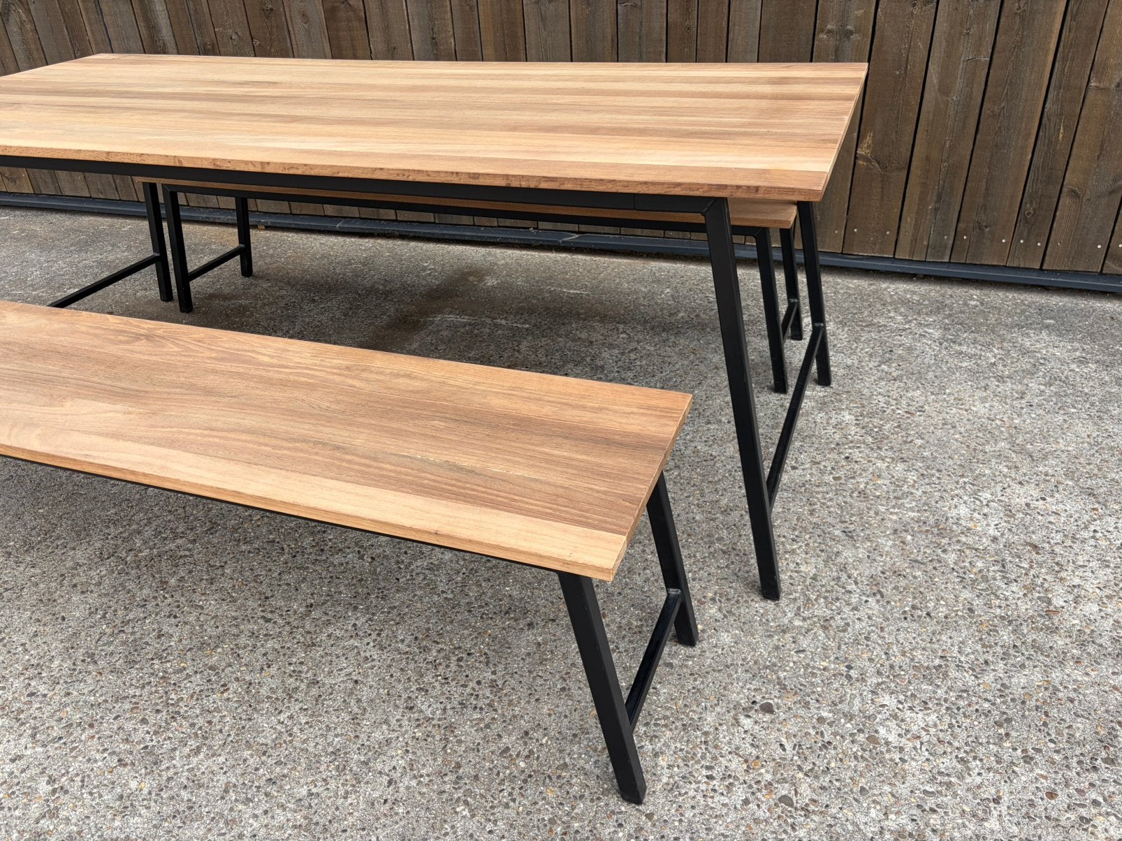 Eiken picknicktafel, tuinbank met tuintafel, Tuin en Terras, Tuinbanken, Ophalen, Zo goed als nieuw, Hout