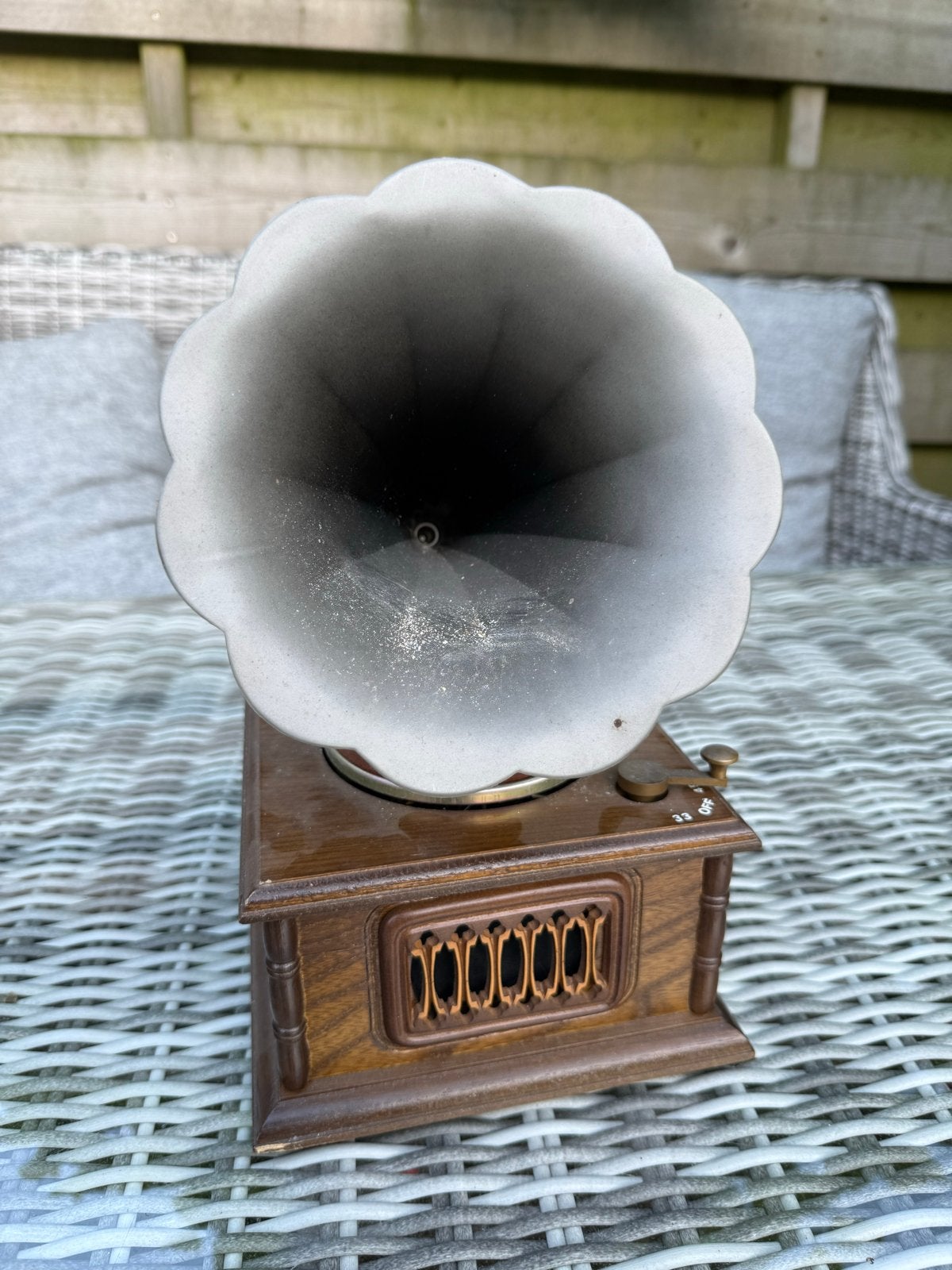 Decoratieve Retro Grammofoon/Platenspeler met Hoorn, Ophalen of Verzenden, Gebruikt, Platenspeler, Overige merken