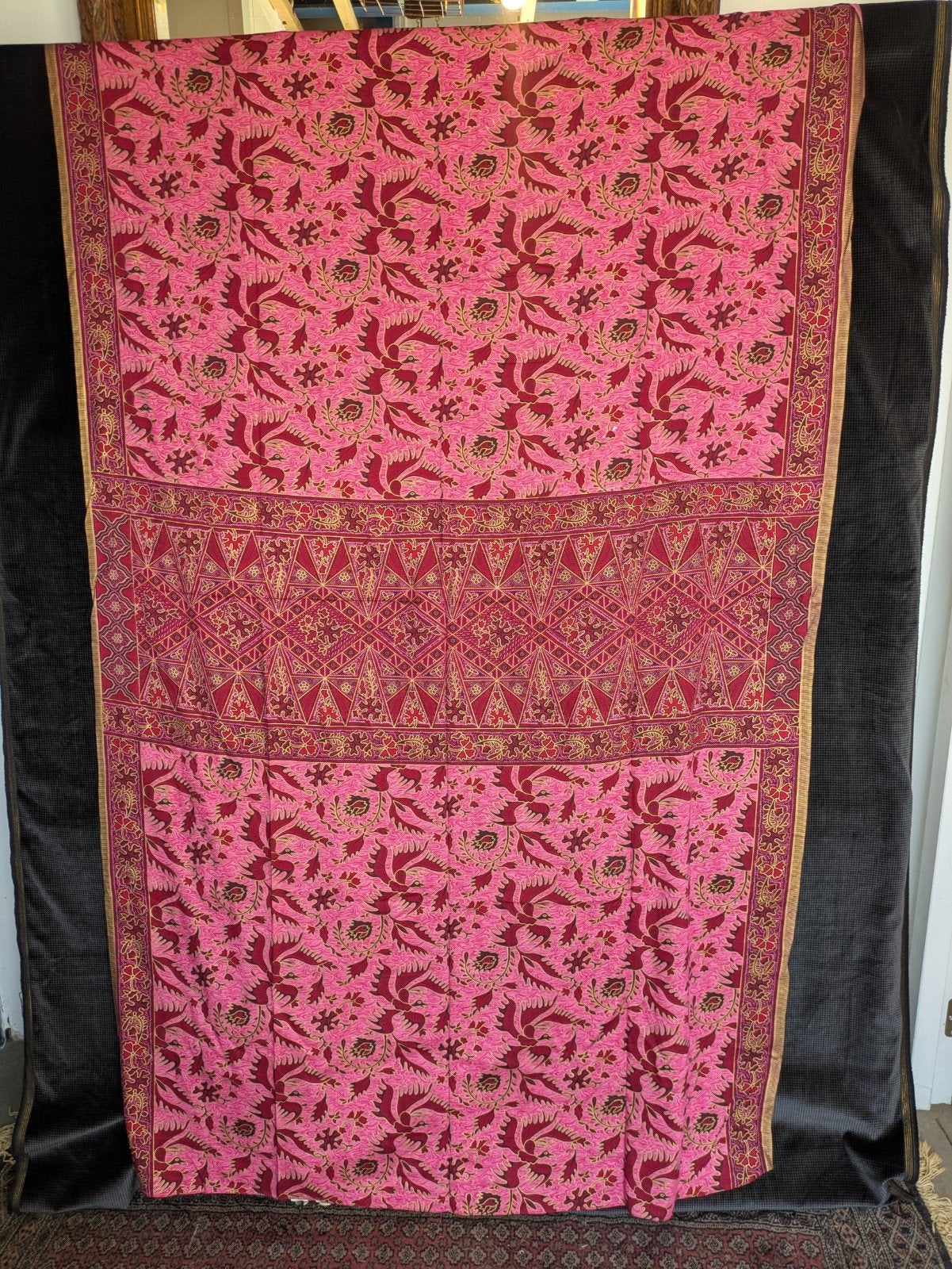 Vintage batik sarong/doek - roze met vogelmotief, Ophalen of Verzenden