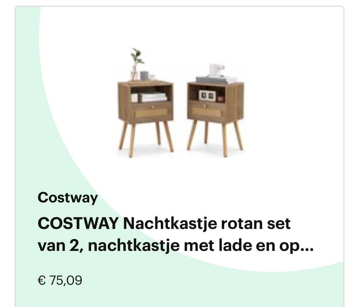 COSTWAY Nachtkastje rotan set van 2, Ophalen, Nieuw, 55 tot 70 cm, 45 tot 65 cm