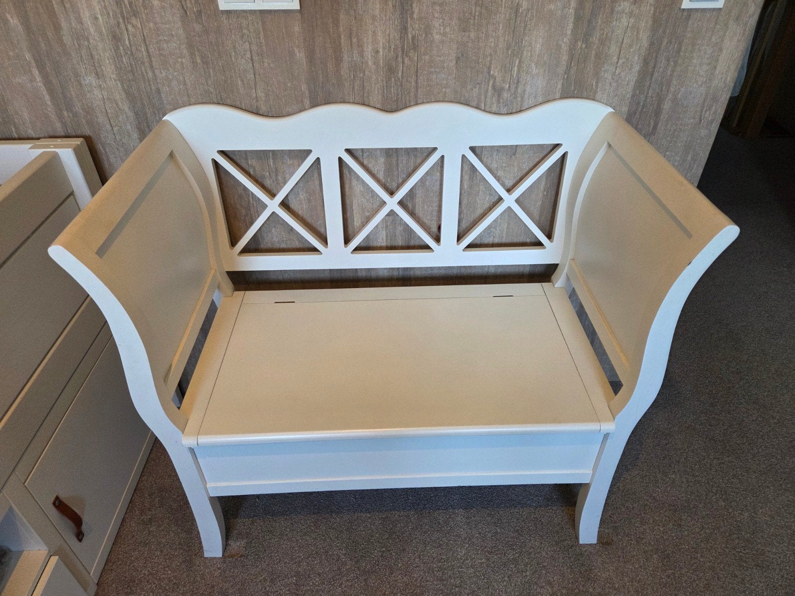 Witte houten klepbank met opbergruimte, Antiek en Kunst, Ophalen