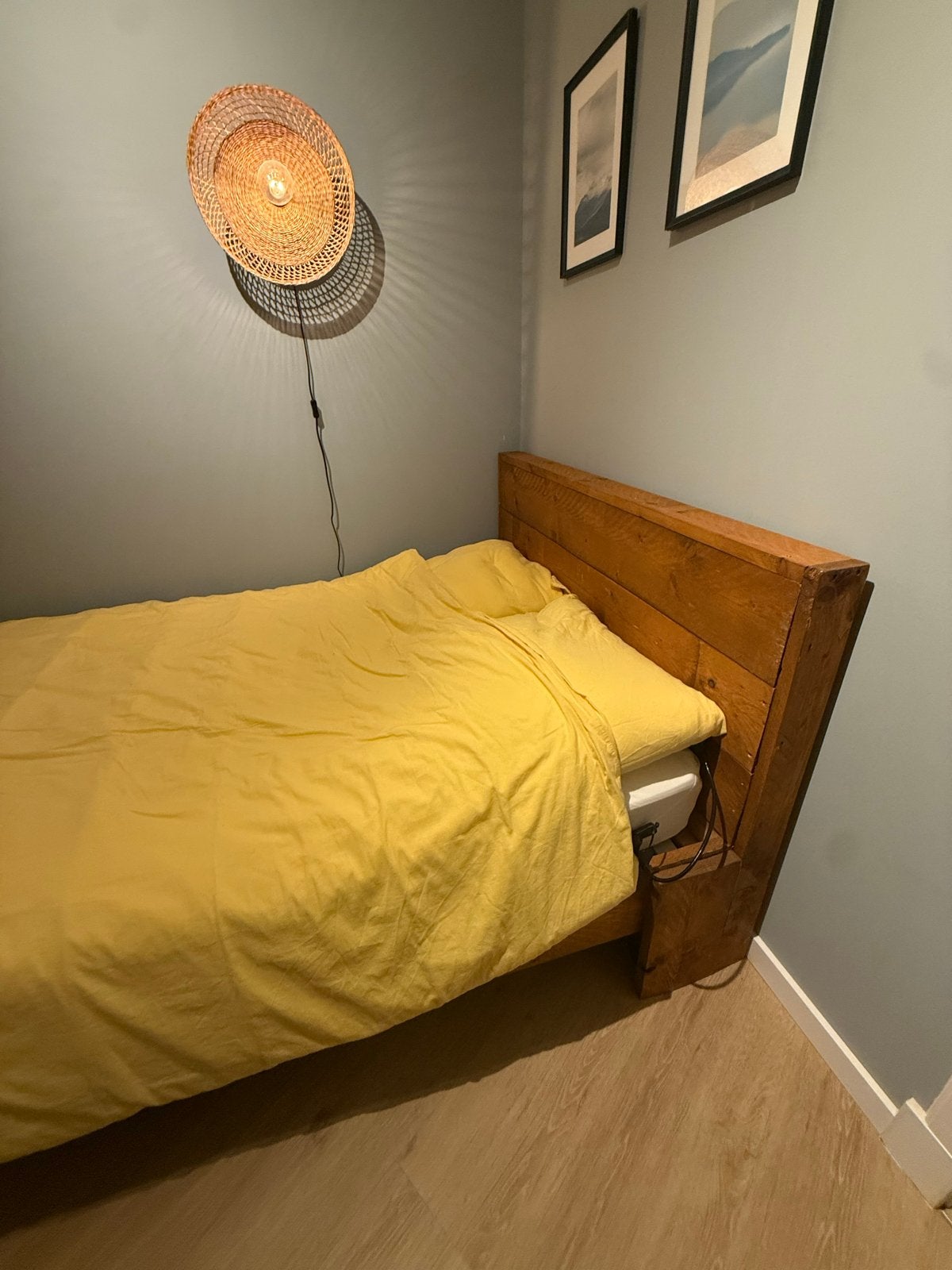 Steigerhouten bed met lattenbodem en matras, Ophalen, 90 cm, Eenpersoons, Steigerhout