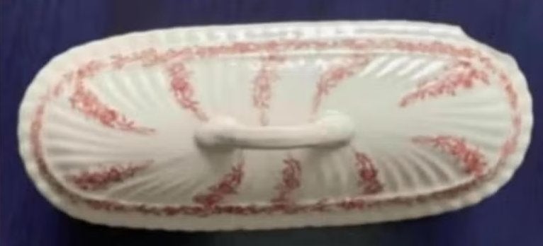 Antiek kammenbakje, bakje kam; deksel beschadigd; roze detai, Antiek en Kunst, Ophalen of Verzenden