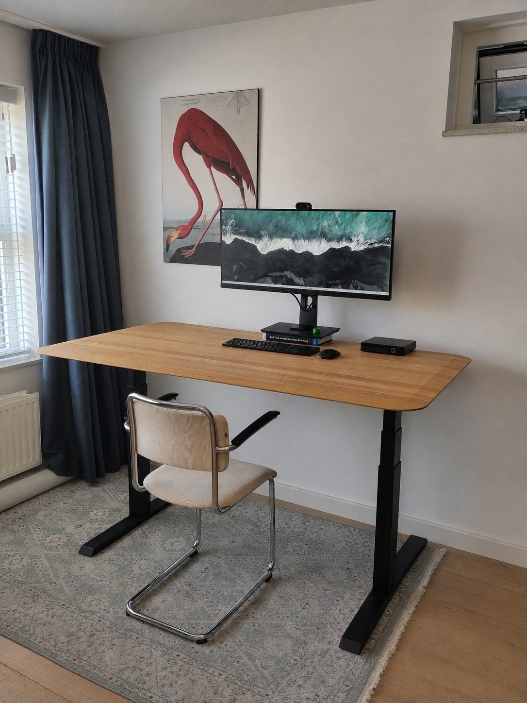 Zit-sta bureau met eiken Sav & Okse Samt tafelblad (160x90), Ophalen, 90 cm, Scandinavisch, Hout