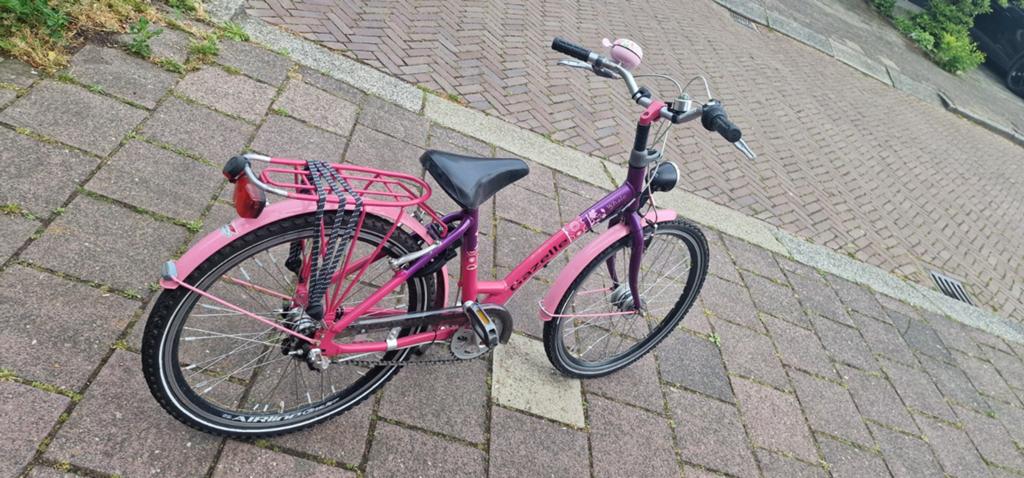 Meisjesfiets 24 inch - Roze/Paars met bagagedrager, Fietsen en Brommers, Fietsen | Meisjes, Ophalen, Velgrem, Versnellingen, Gazelle fiets
