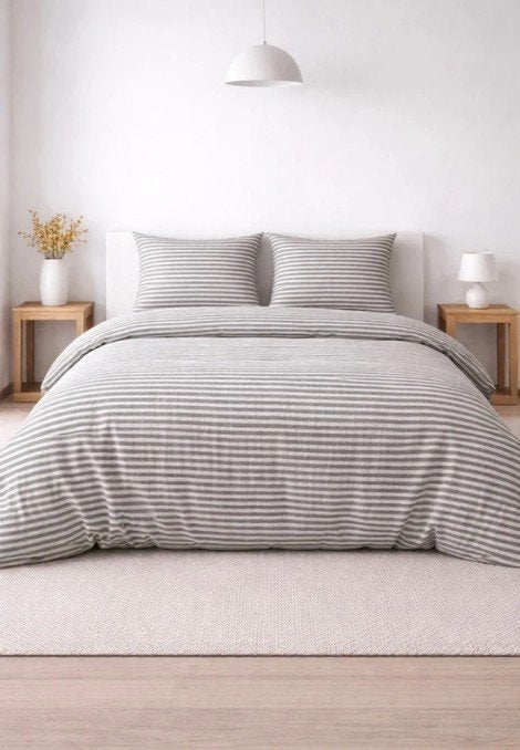100% linnen dekbedovertrek 240x220 met slopen Big Stripes, Dekbedovertrek, Ophalen of Verzenden, Grijs, Nieuw