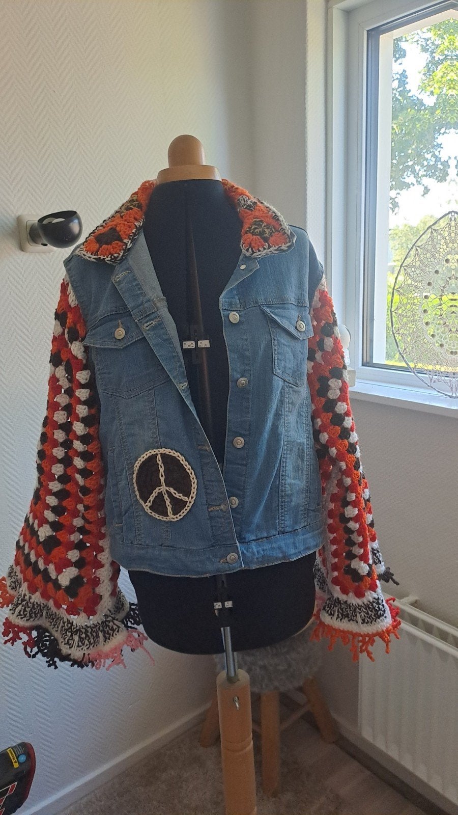 spijkerjas met vintage mouwen maat XXL, Verzenden, Haken, Overige typen