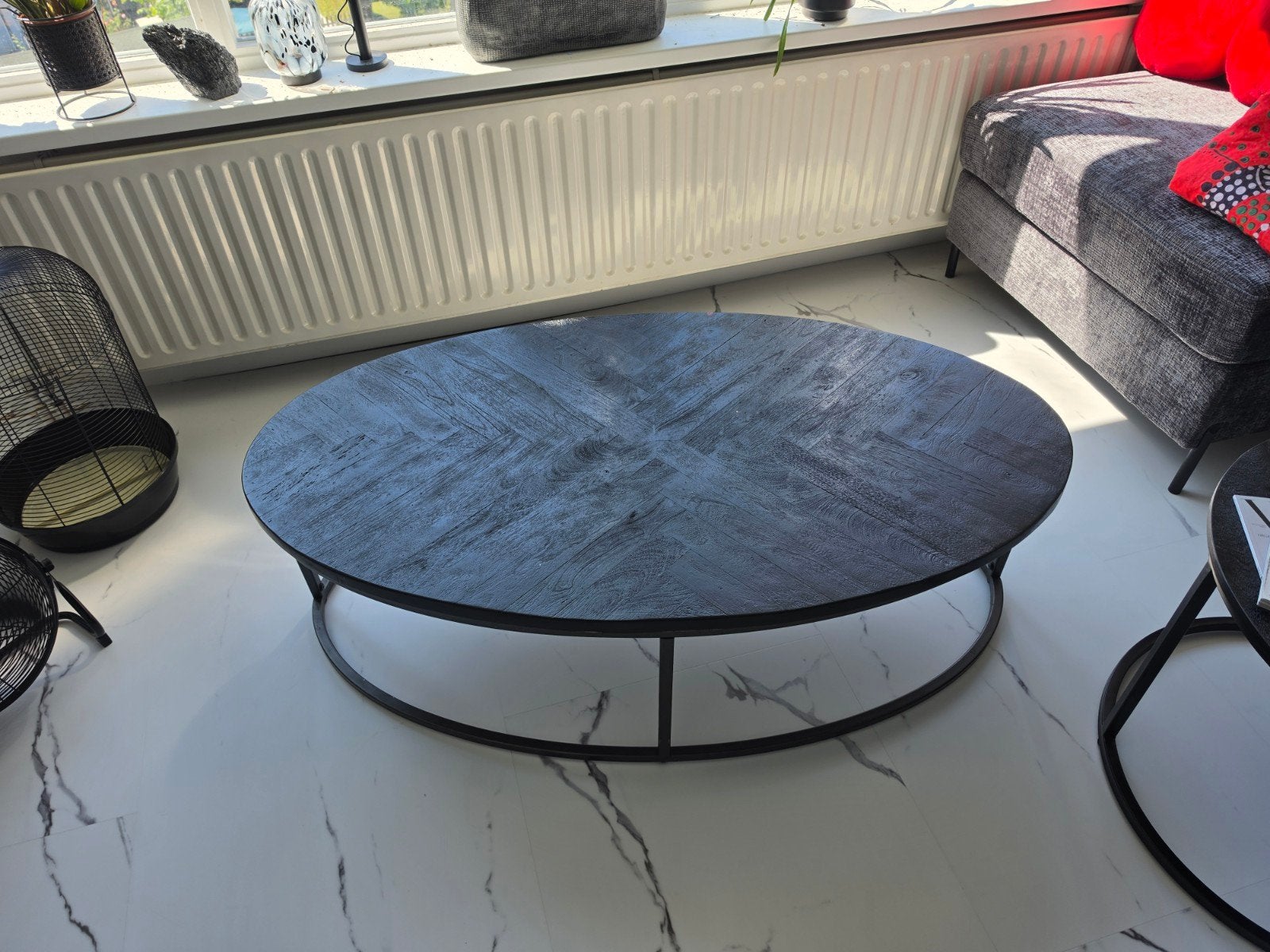 Salontafel mangohout, Gebruikt, 100 tot 150 cm, 50 tot 100 cm, Ovaal