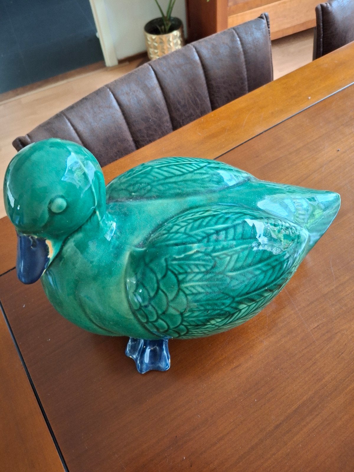 Eend van aardewerk. Geglazuurd., Verzamelen, Beelden en Beeldjes, Ophalen of Verzenden, Zo goed als nieuw, Dier