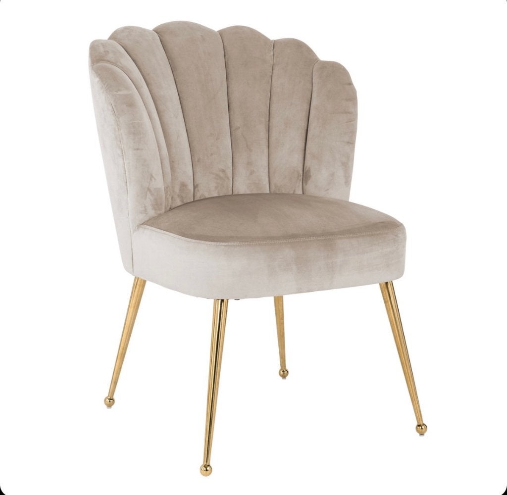 Richmond Interiors Stoel Pippa khaki velvet goud 8x, Ophalen, Nieuw, Metaal, Eén